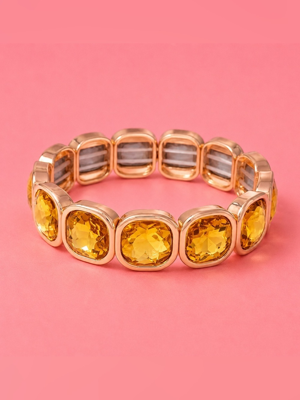 Amber Gold Gemstone Crystal Stretch Bracelet